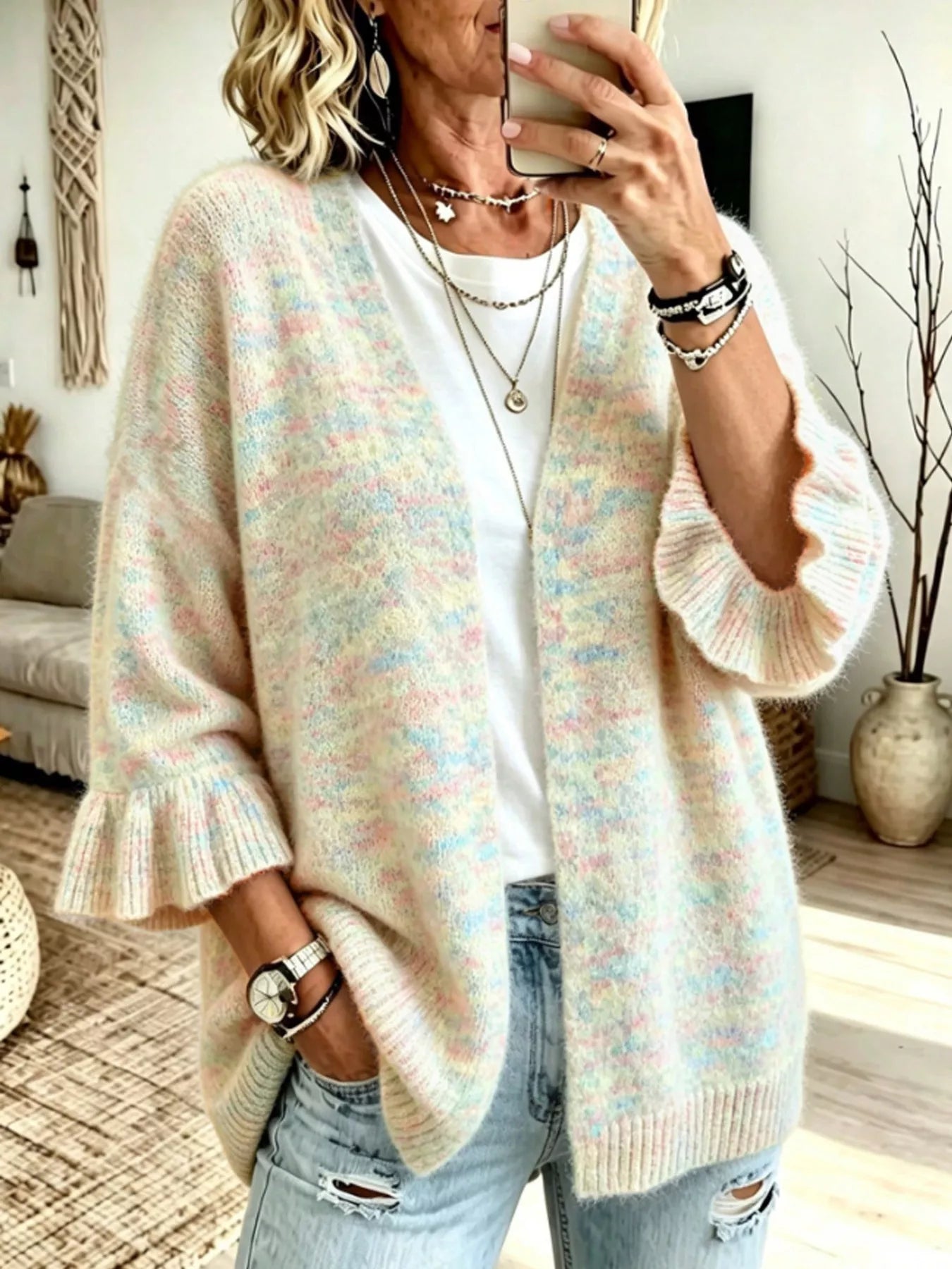 Trendsi Full Size Ruffle Sleeve Open-Front Cardigan Plus Size -