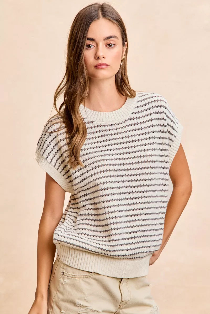 Women's Pointelle Stripe Sleeveless Sweater Top — product view 10