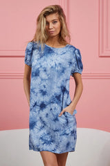 Trendsi BiBi Puff Sleeve With Side Pockets Tie Dye Dress -