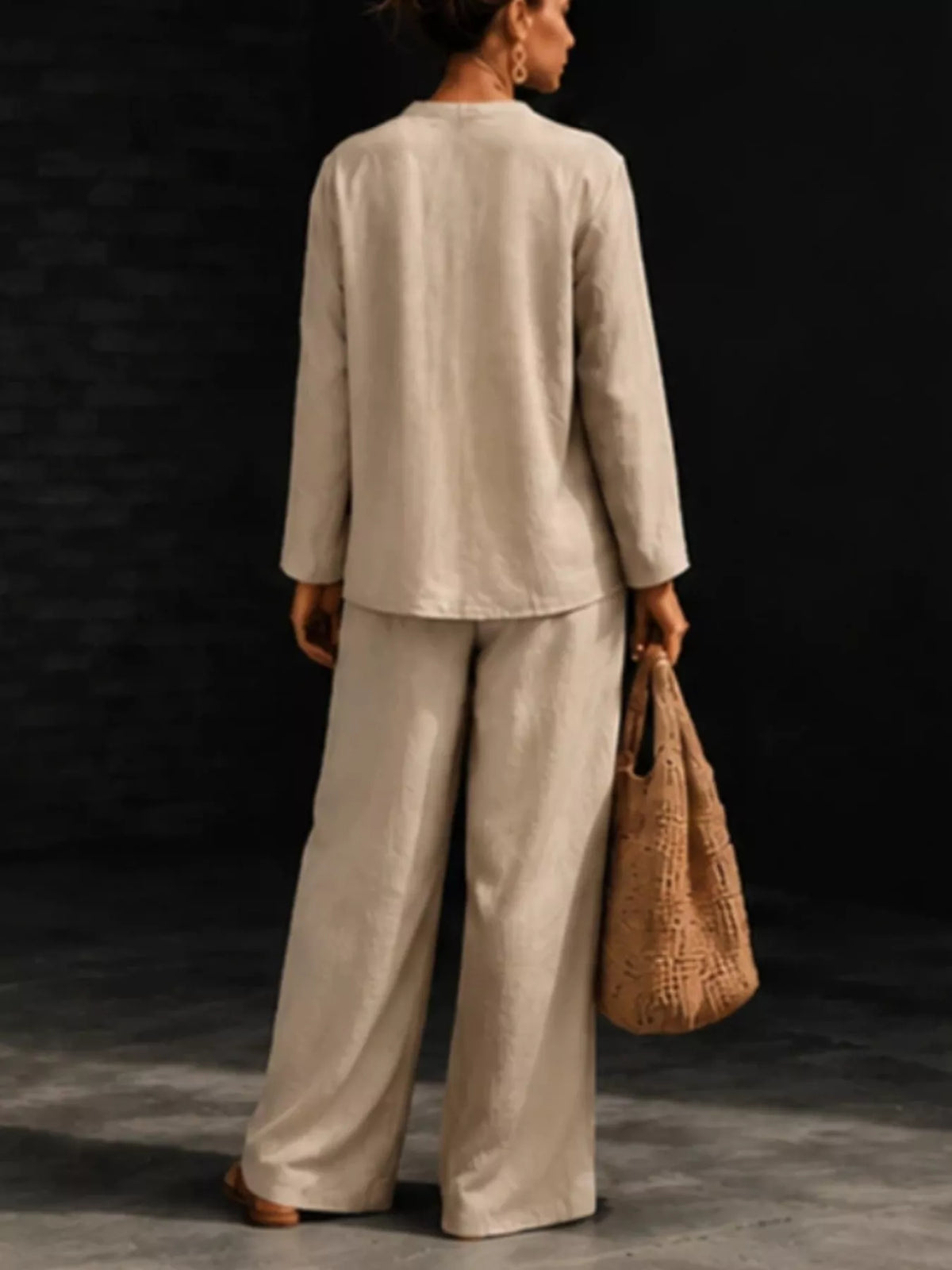 Trendsi Notched Long Sleeve Top and Pants Set -
