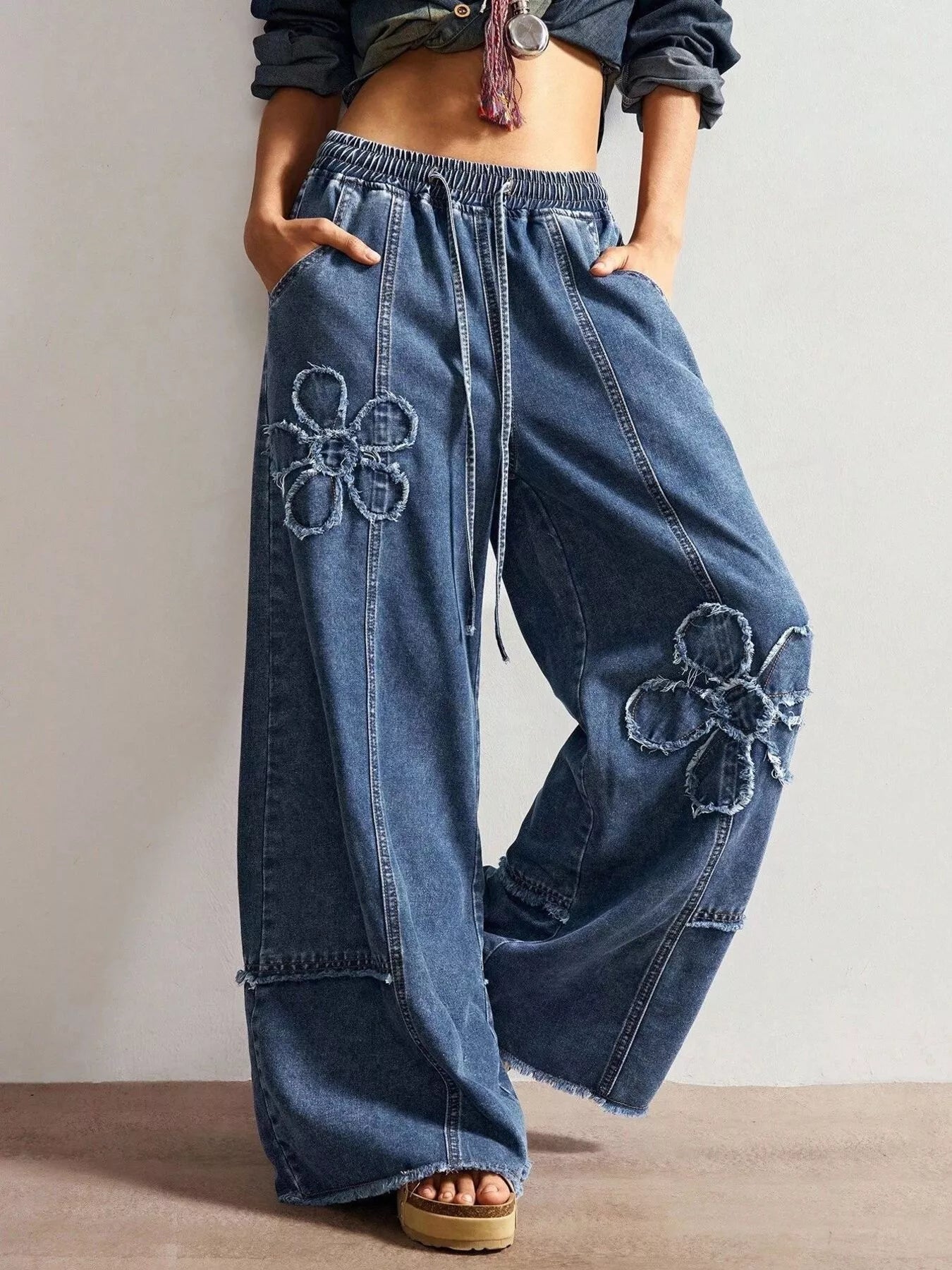 Trendsi Flower Wide Leg Jeans -