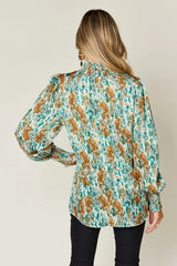 Trendsi Double Take Full Size Printed Smocked Long Sleeve Blouse -