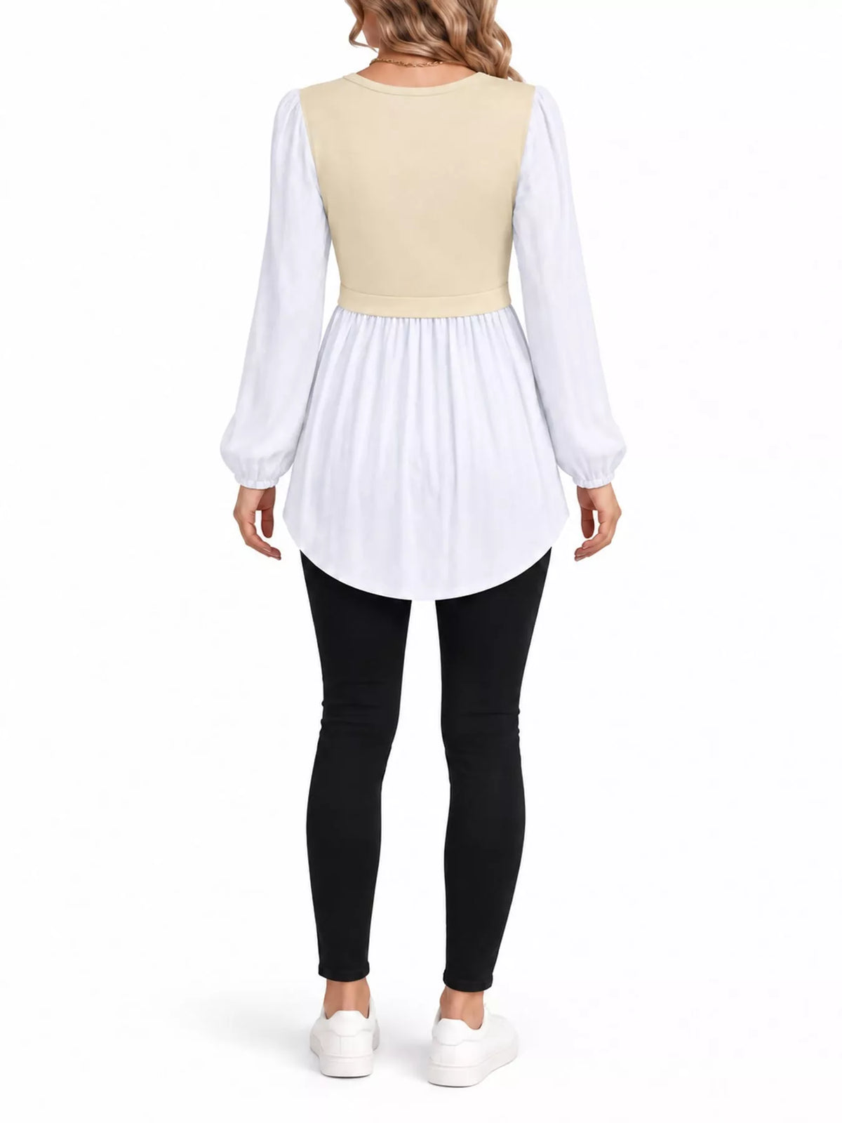 Contrast Panel Long Sleeve Tunic Blouse — back view
