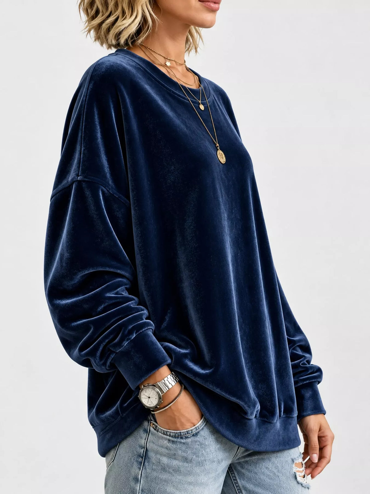 Crew-neck sweatshirt, navy side
