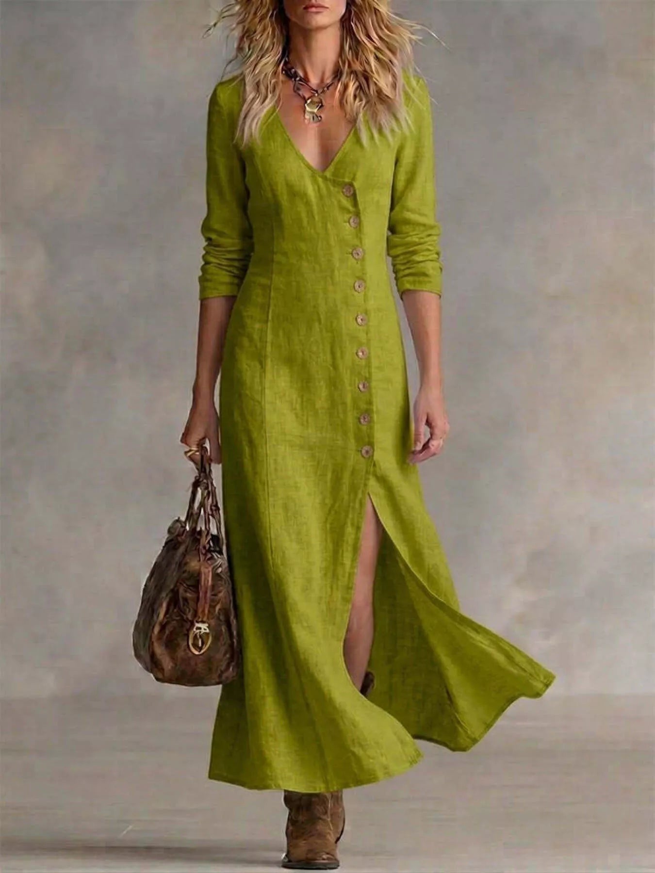 Trendsi Slit Button-Down Midi Dress -