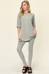 Trendsi Double Take Full Size Round Neck Dropped Shoulder T-Shirt and Leggings Set -