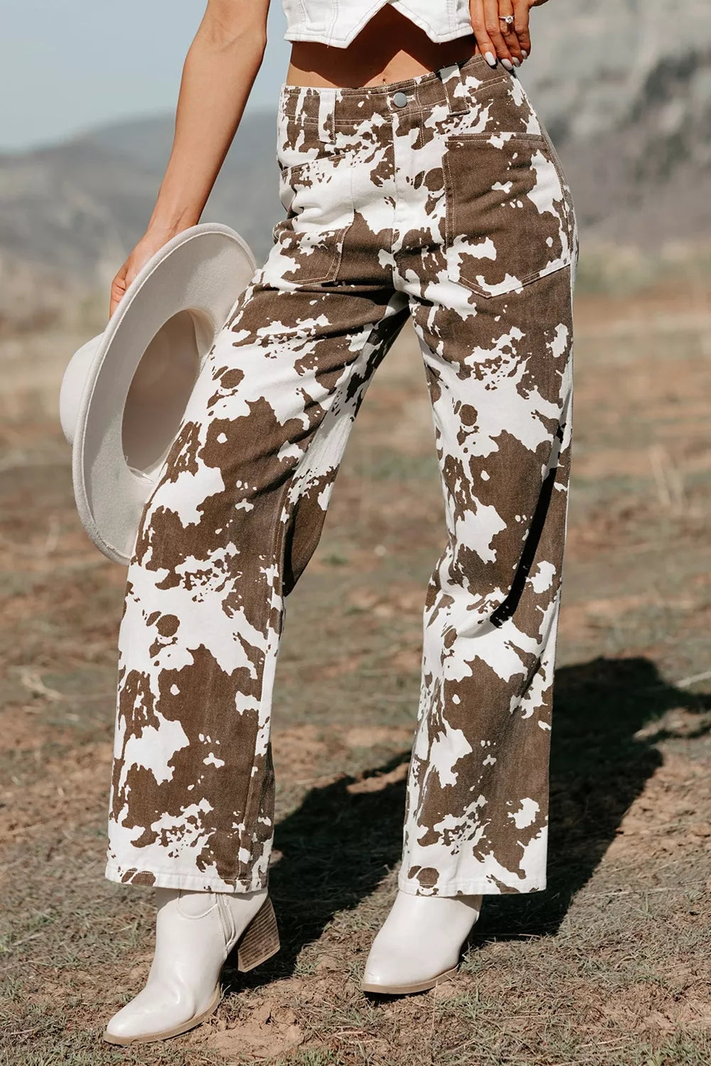 Trendsi Abstract Pattern Regular Fit Full-Length Western Style Jeans -