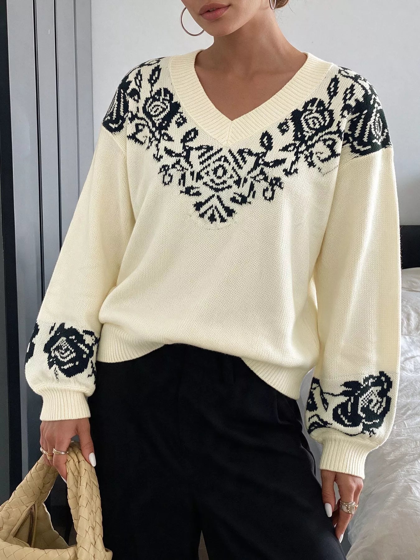 Trendsi Floral Dropped Shoulder Sweater -