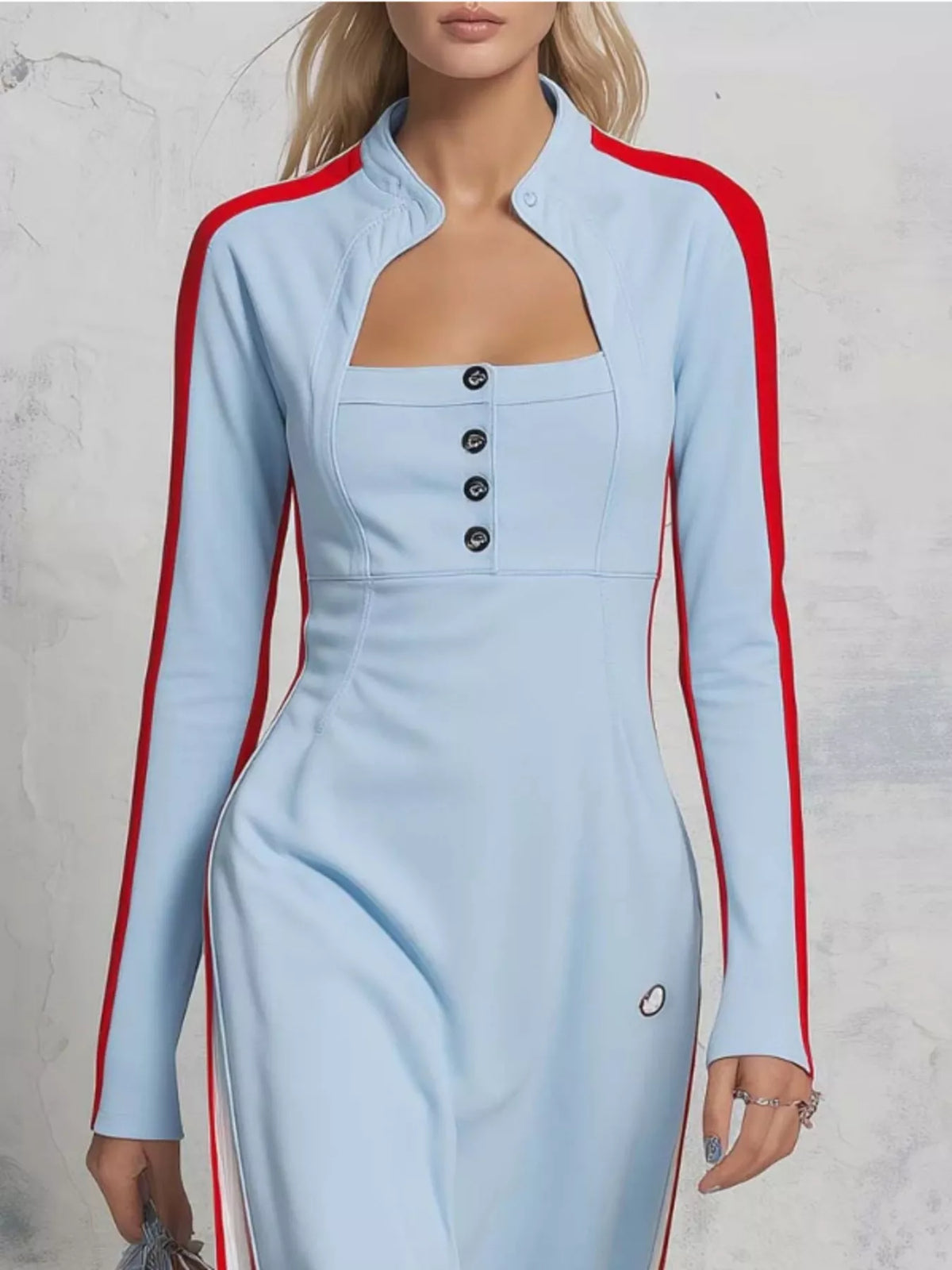 Trendsi Color-Block Long Sleeve Maxi Dress -
