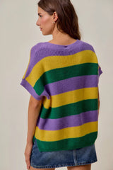 Trendsi SO ME Mardi Gras Loose Fit V Neck Stripe Sweater Top -