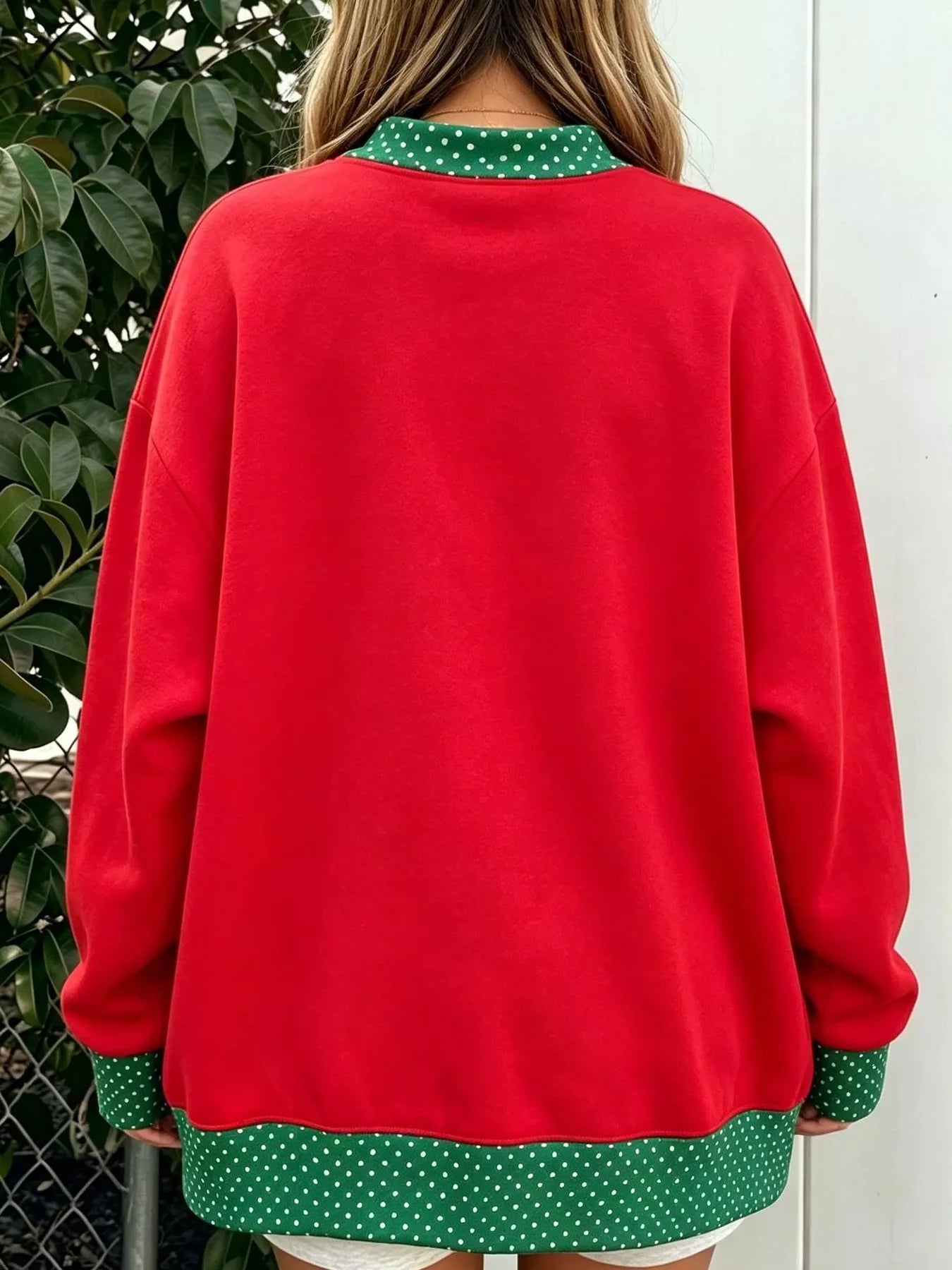 Trendsi Polka Dot Contrast Trim Dropped Shoulder Sweatshirt -