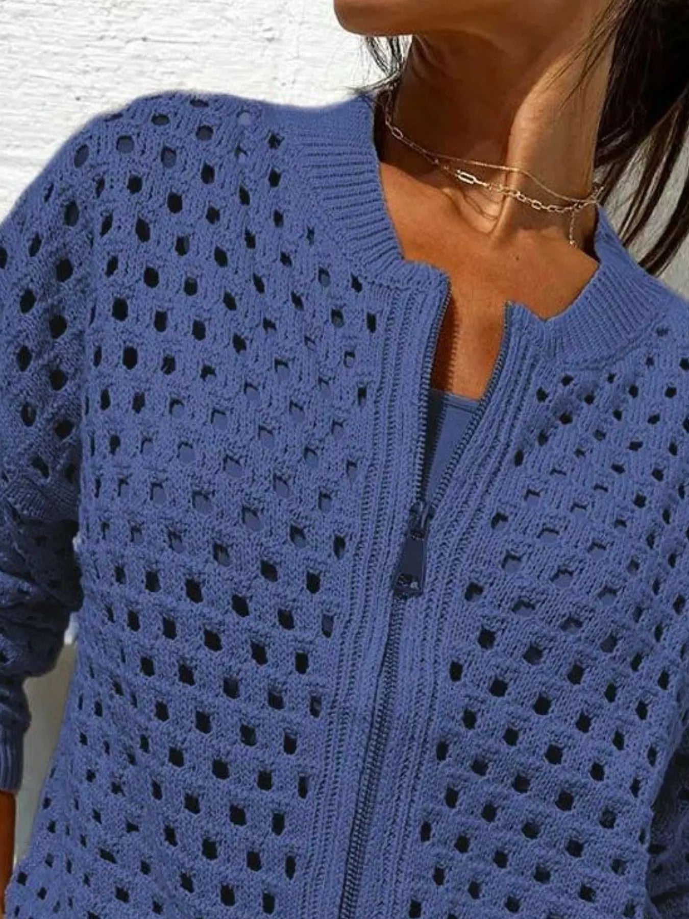 Trendsi Full Size Crochet Knit Zip-Up Cardigan Plus Size -
