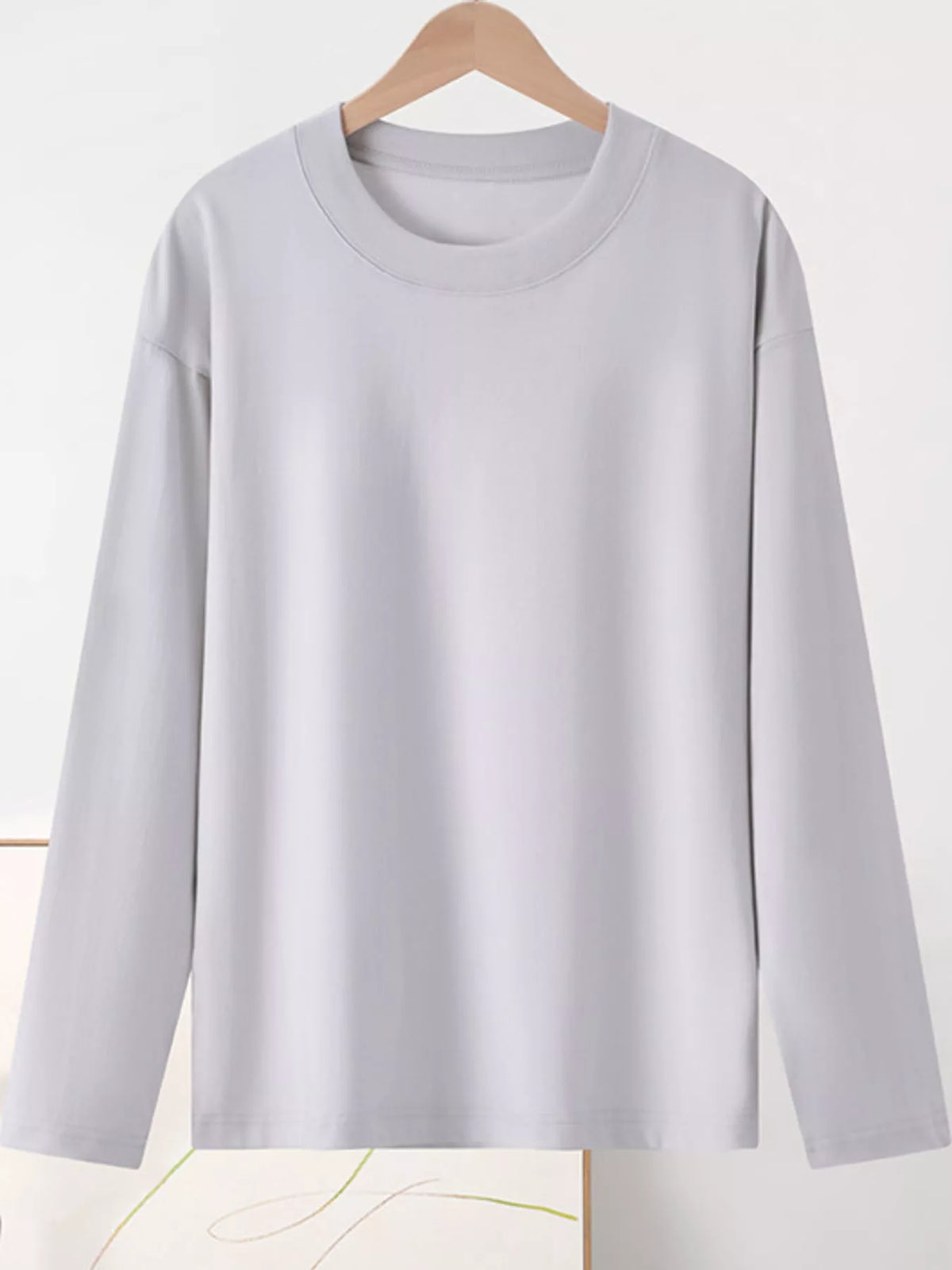 Solid Long-Sleeve Crew Neck T-Shirt — garment front