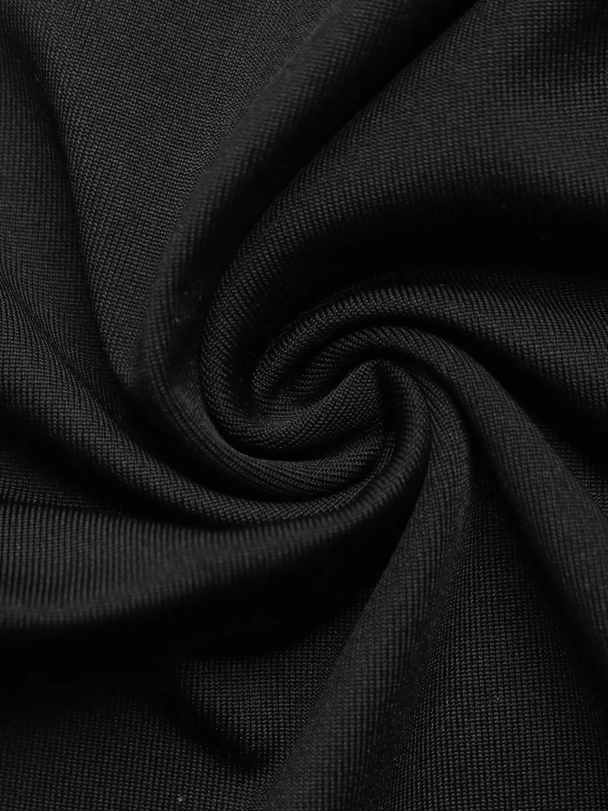 Black lace-sleeve draped bodysuit, fabric detail