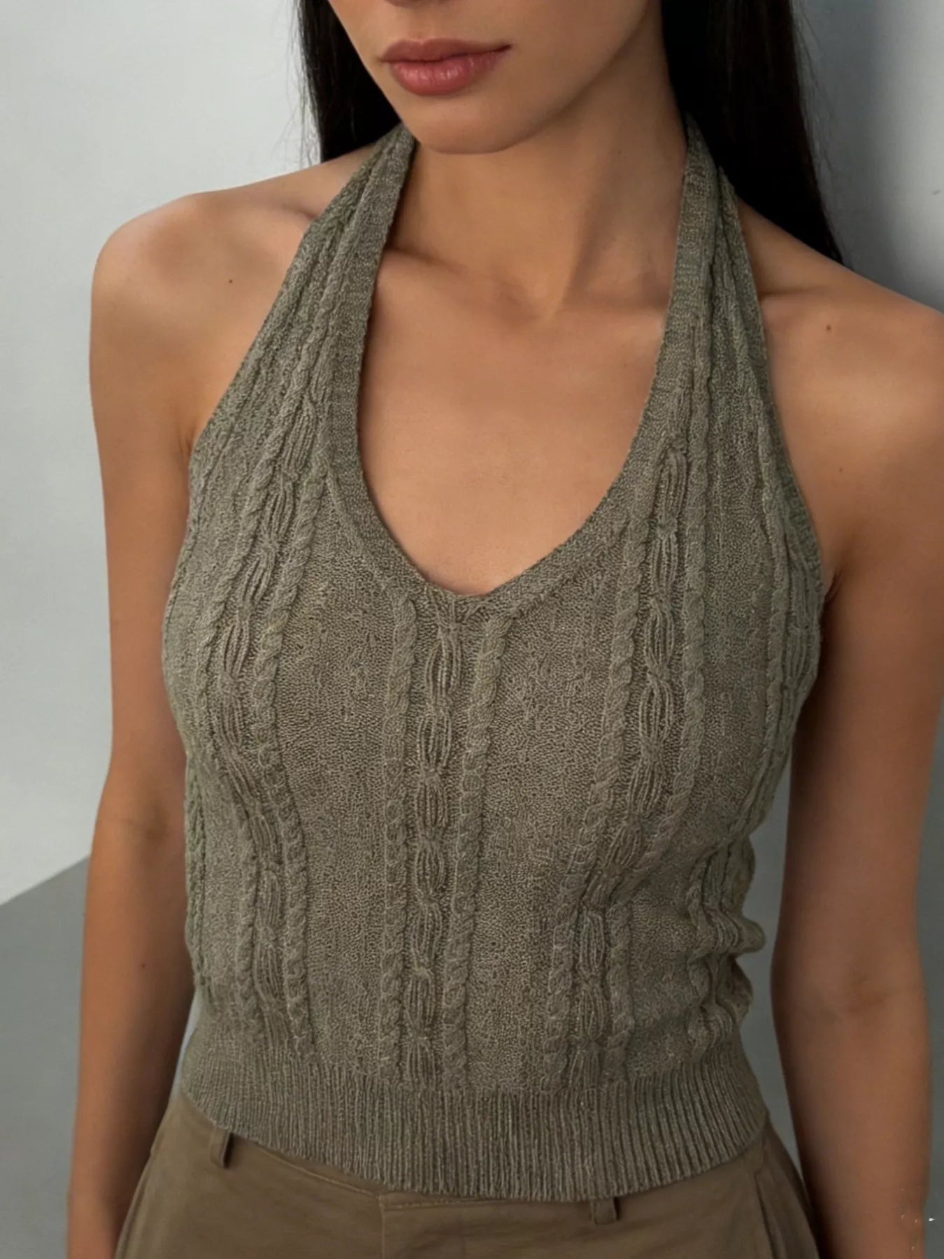 Trendsi Cable Knit Halter Neck Tank -