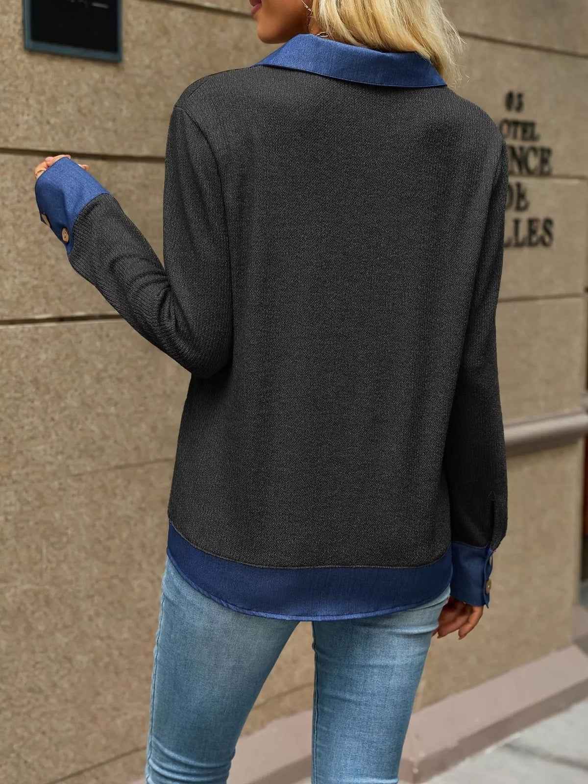 Trendsi Decor Button Long Sleeve Sweatshirt -