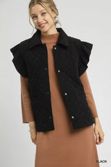 Trendsi Umgee Corduroy Quilted Ruffle Sleeve Vest -