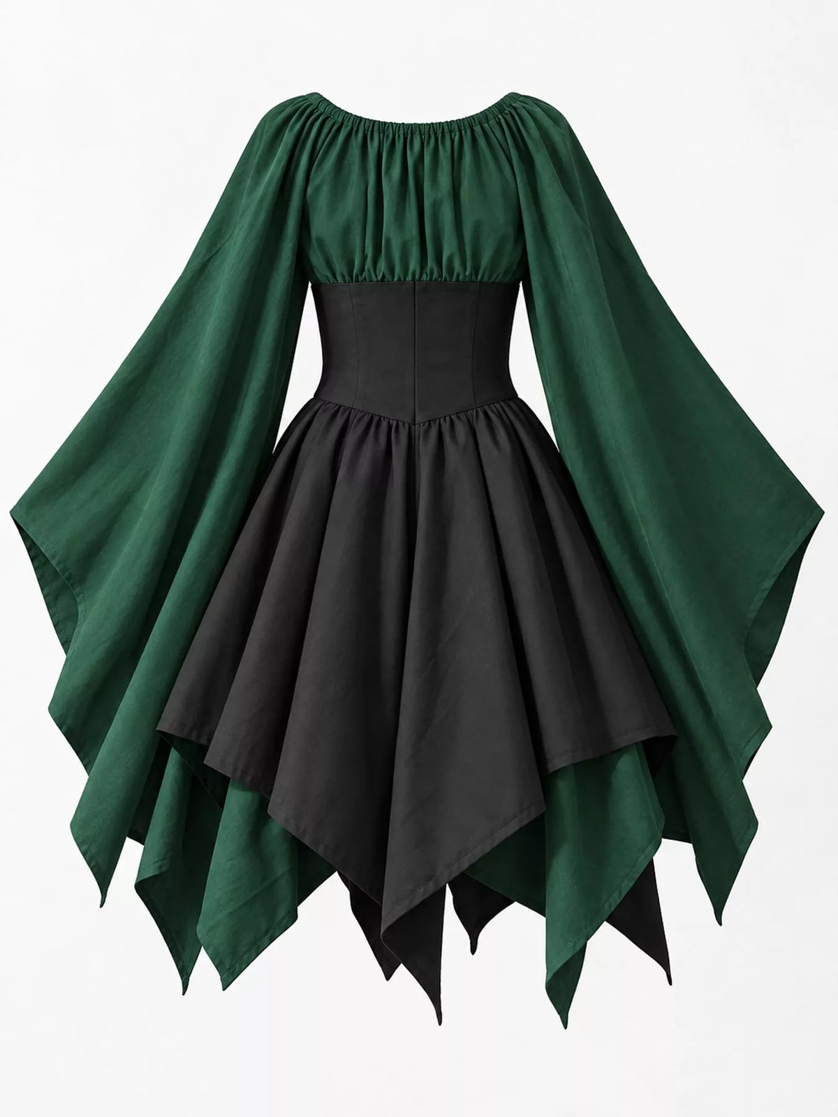 Lace-up asymmetric dress, green black back