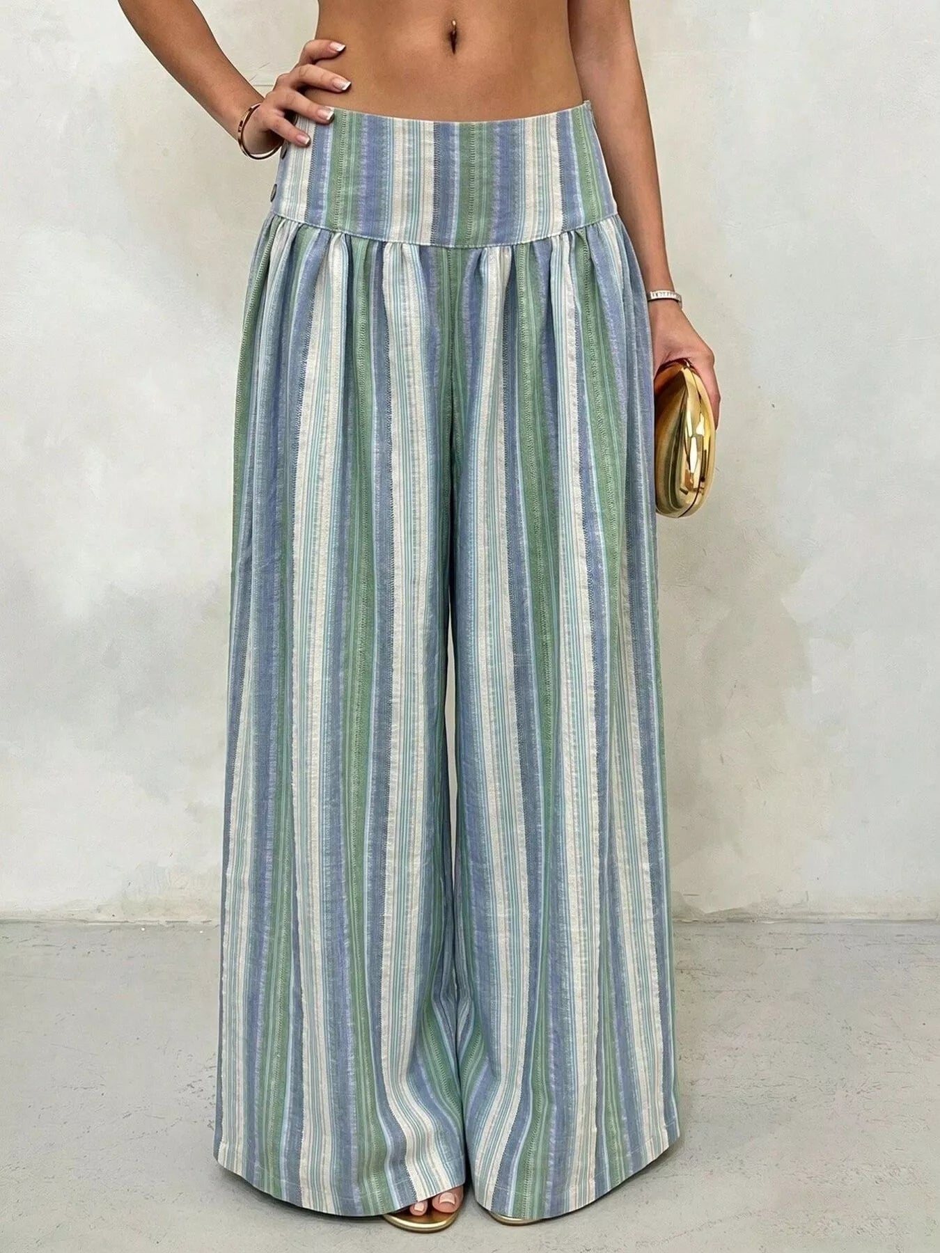 Trendsi High-Waisted Striped Wide-Leg Casual Pants -