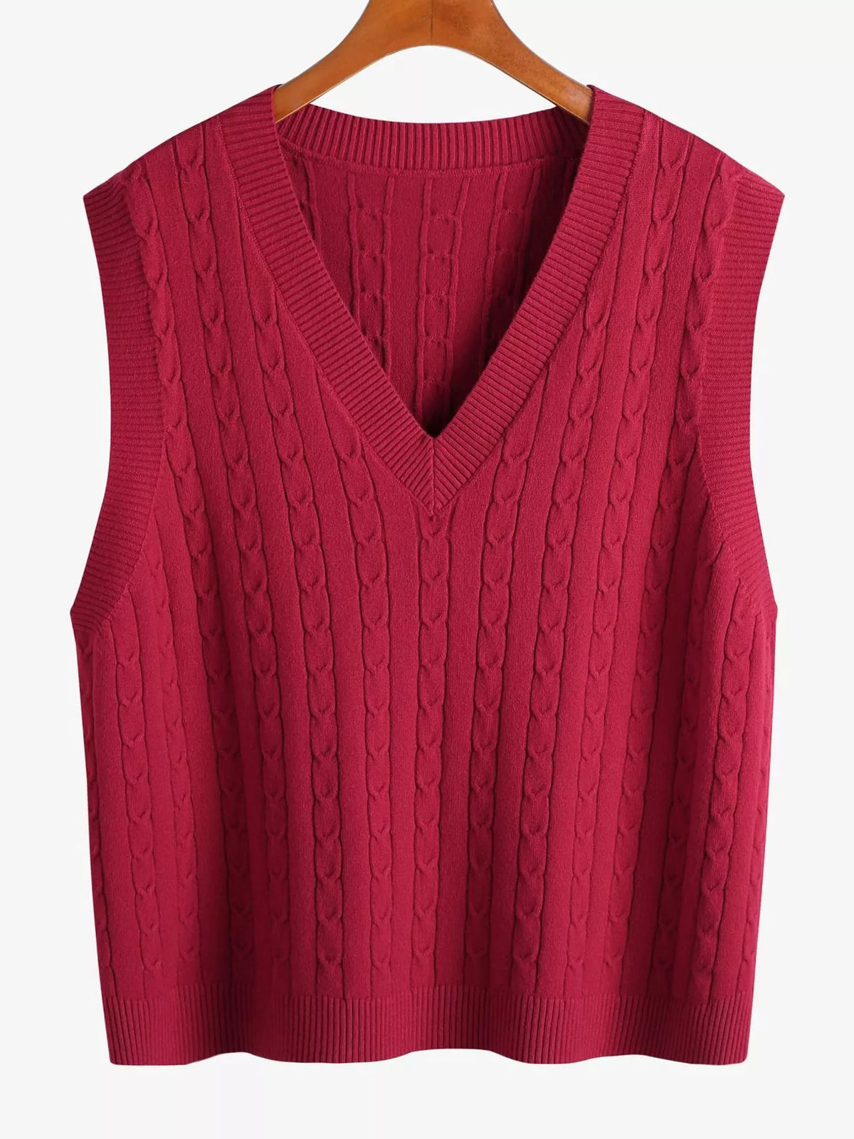 Cable-knit sweater vest, red front