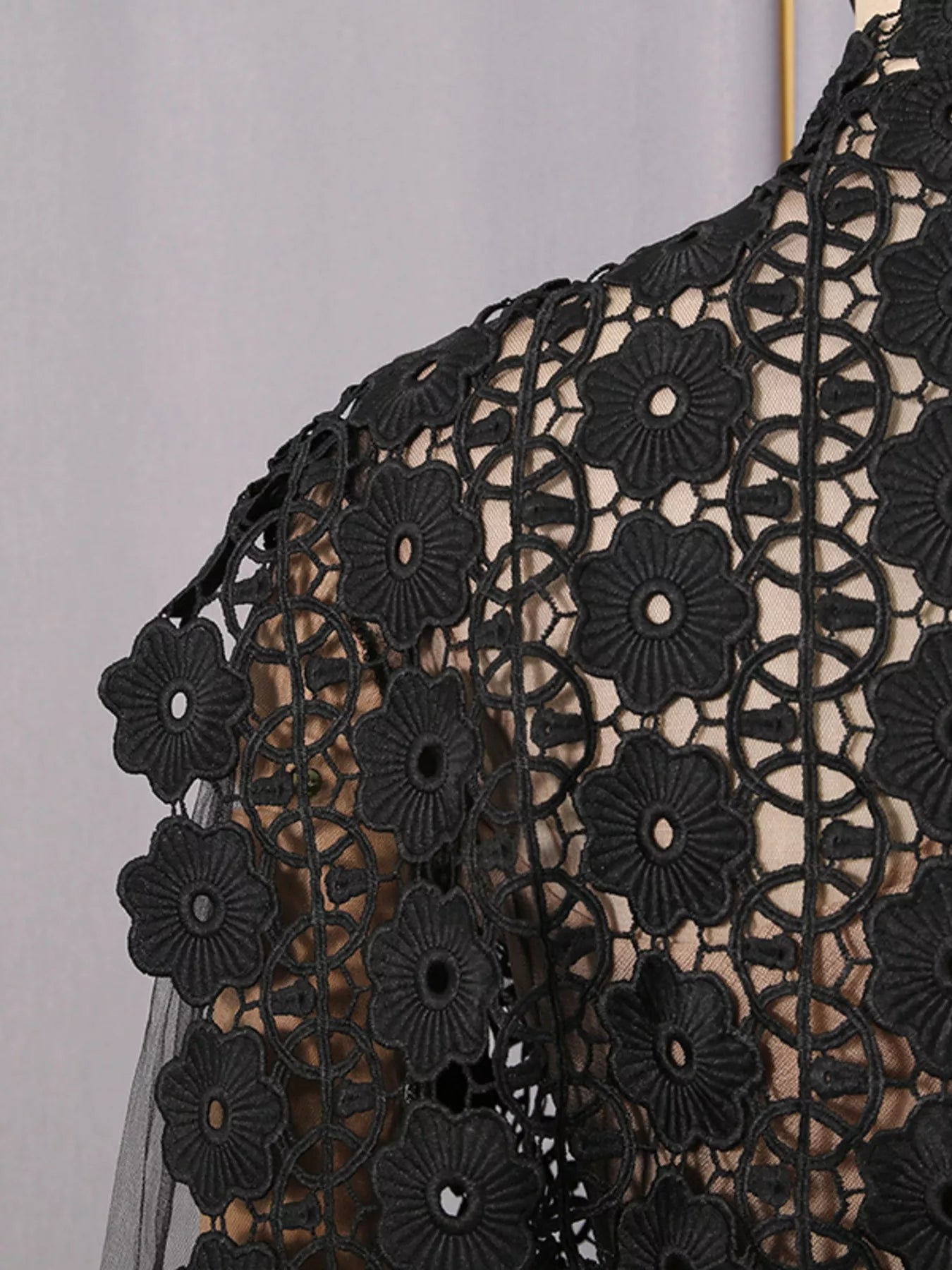 Trendsi Lace Sheer Sleeve Mini Dress -