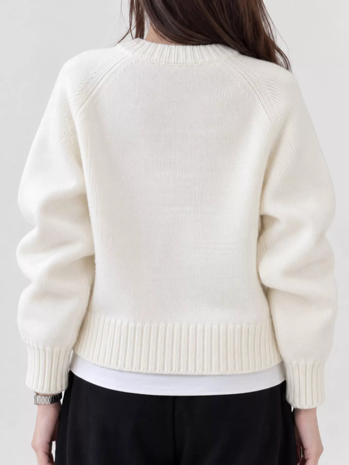 Ribbed-hem cardigan, white back