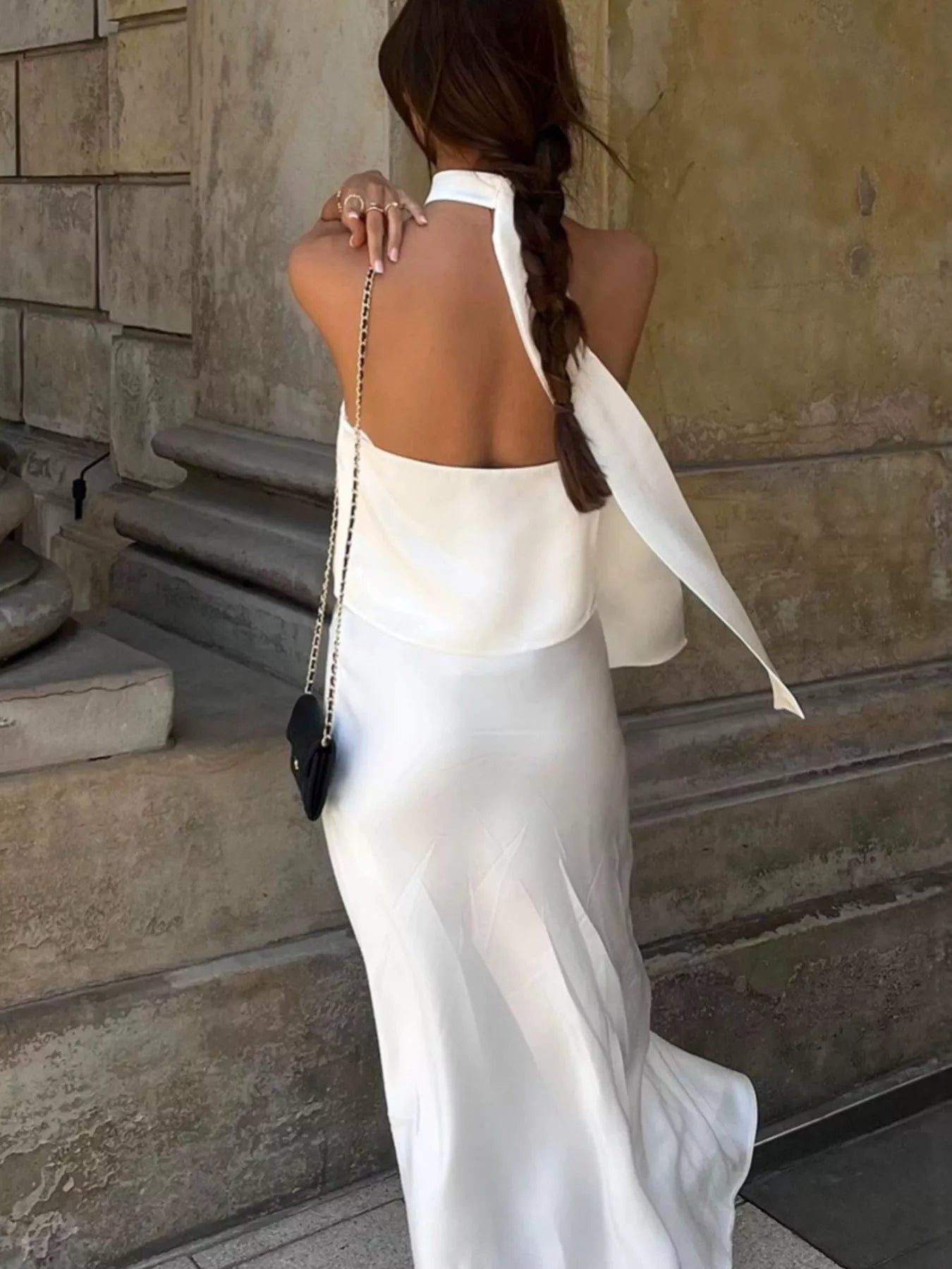 Trendsi Satin Halter Neck Top and Maxi Skirt Two-Piece Set -