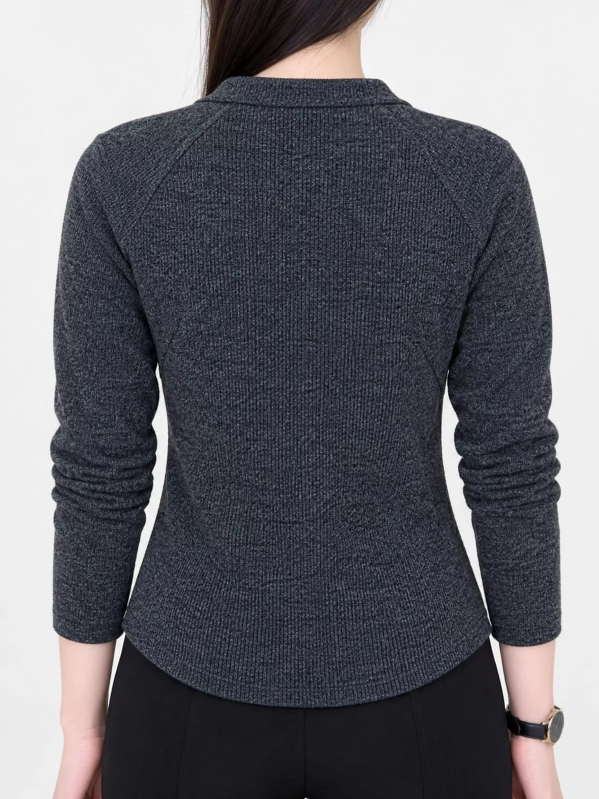 Quarter-zip ribbed top, charcoal back