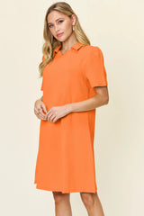 Trendsi Double Take Full Size Texture Collared Neck Short Sleeve Dress -