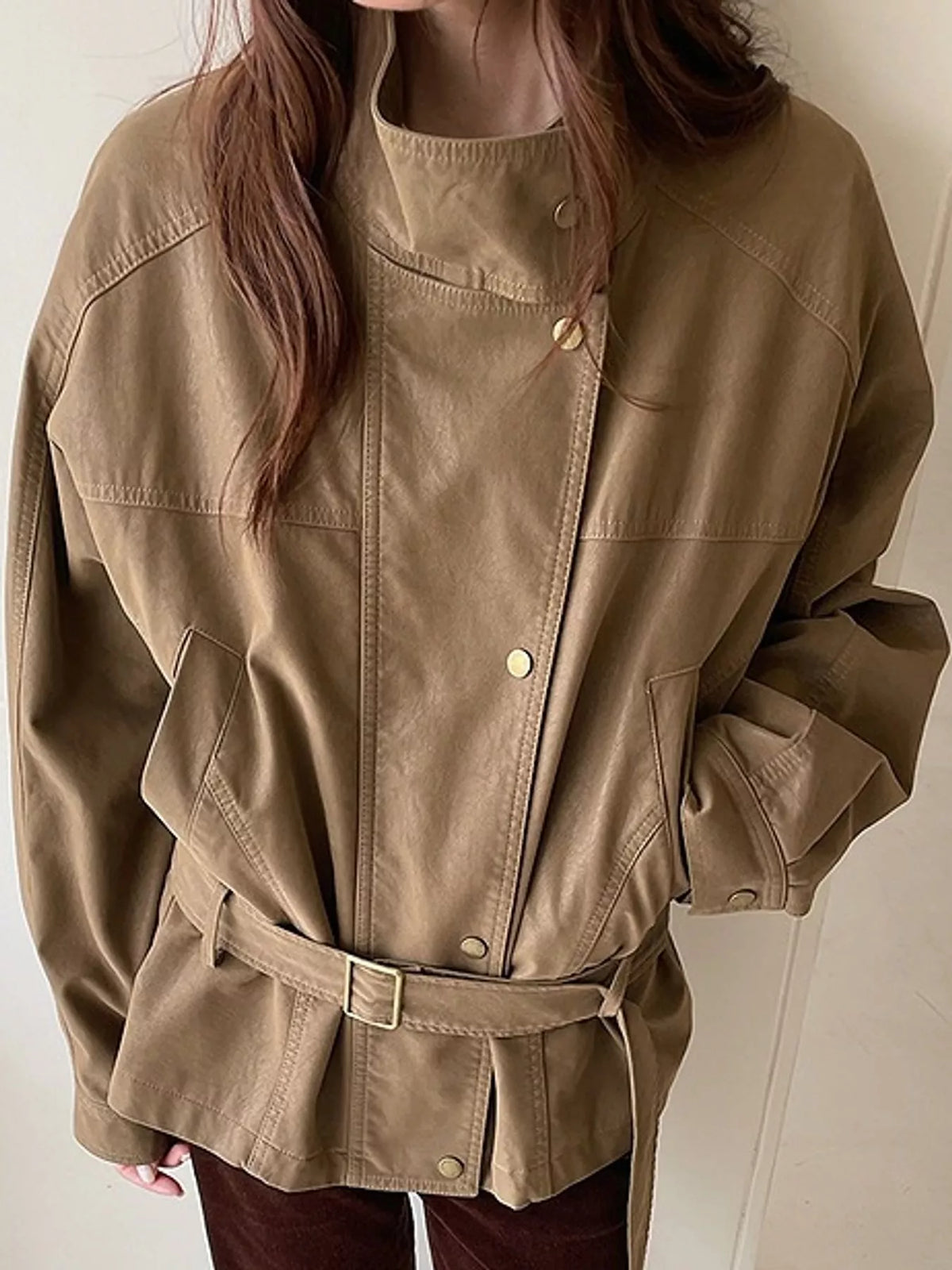 Khaki Color snap down long sleeve jacket