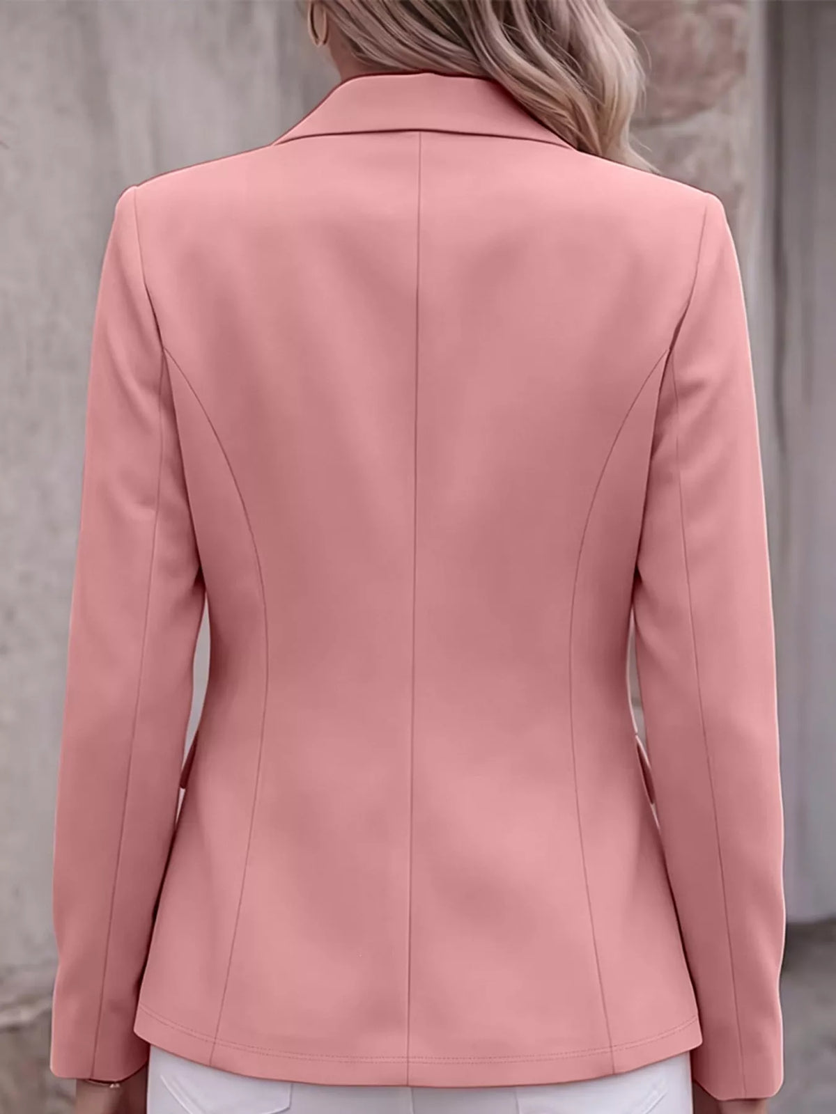 Collared long sleeve blazer, back view