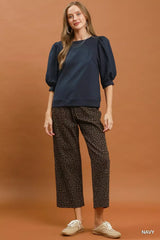 Trendsi Umgee Puff Sleeve Round Neck Sweatshirt -