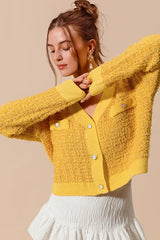 Trendsi SO ME Frayed Tweed Knit Buttoned Front Cardigan -