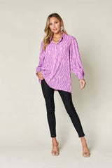 Trendsi Double Take Full Size Printed Smocked Long Sleeve Blouse Plus Size -
