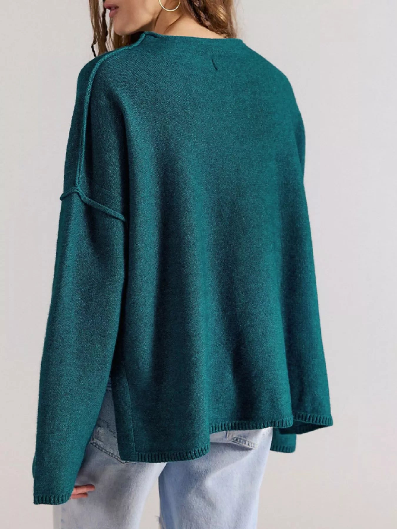 Trendsi Exposed Seam Mock Neck Knit Top -