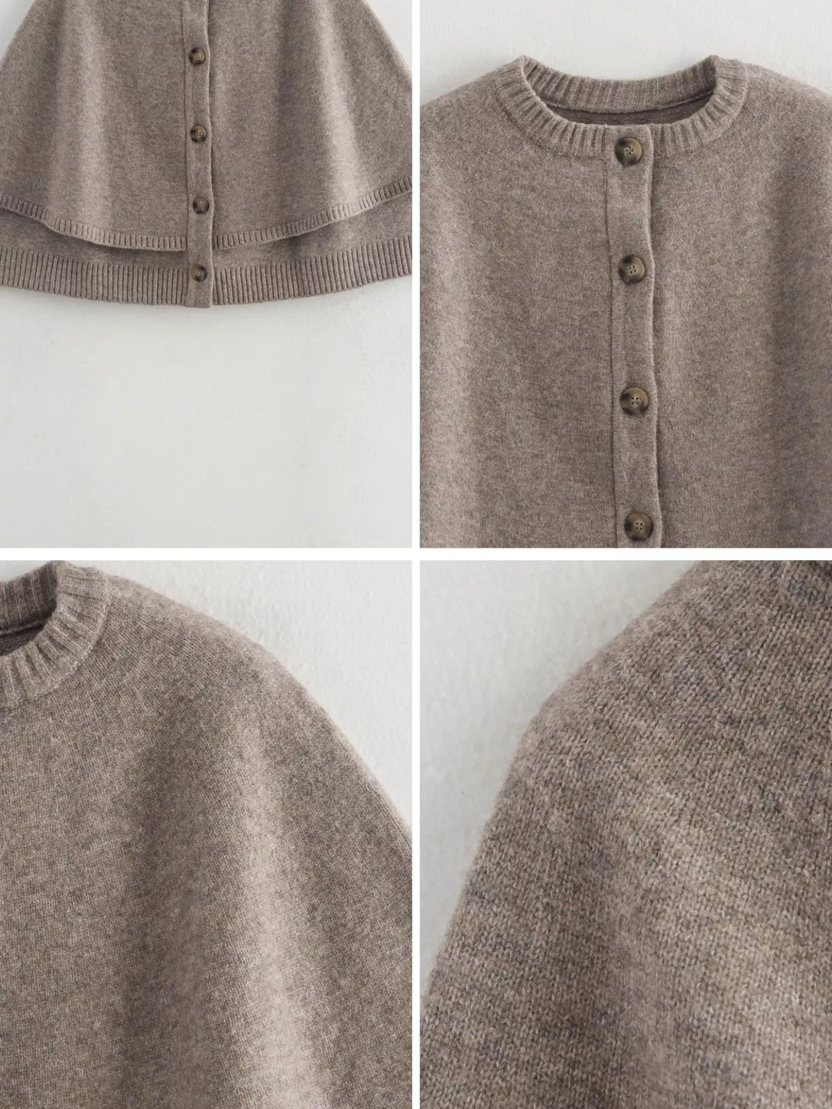 Button-Front Knit Cape Cardigan — garment construction details