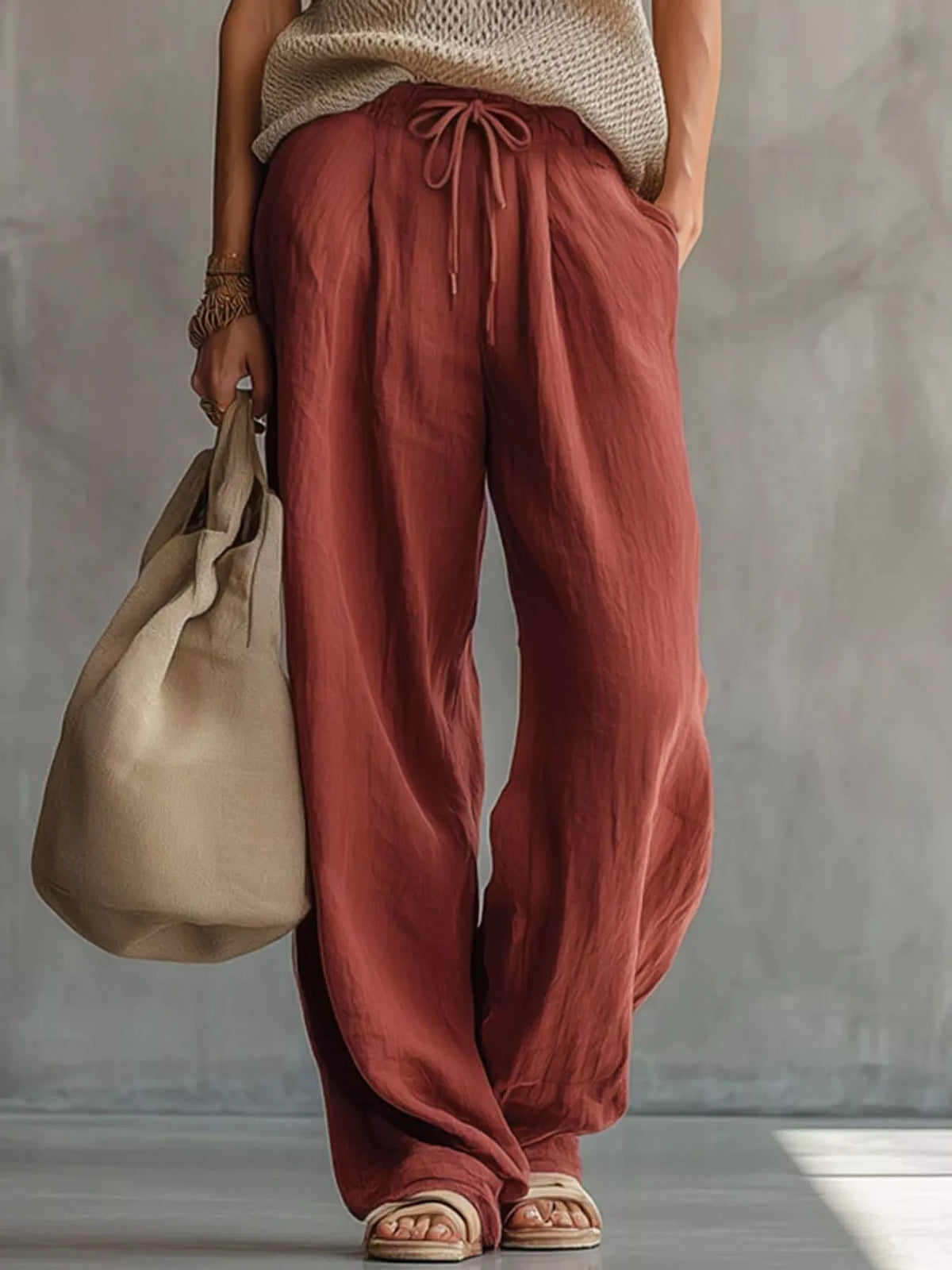 Trendsi Openwork Knit Top and Wide-Leg Pant Set -
