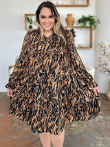 Trendsi Double Take Full Size Printed Ruffle Hem Long Sleeve Dress -