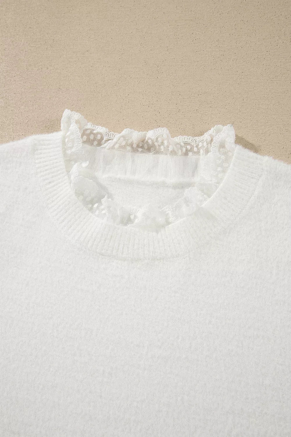 Trendsi Lace Trim Neck Cuff Patchwork Long Sleeve Pullover Sweater -