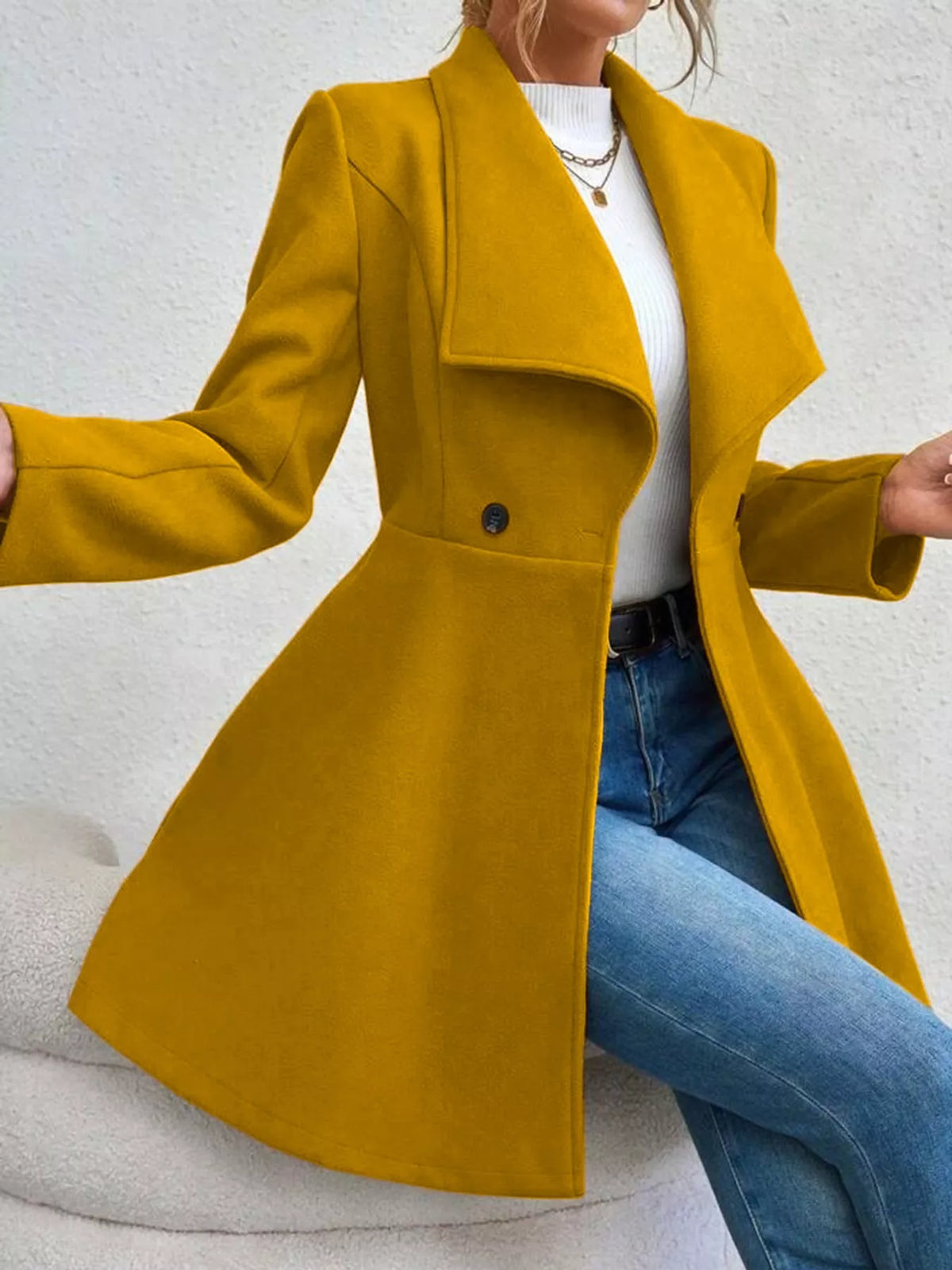 Camel double-breasted slim-fit coat