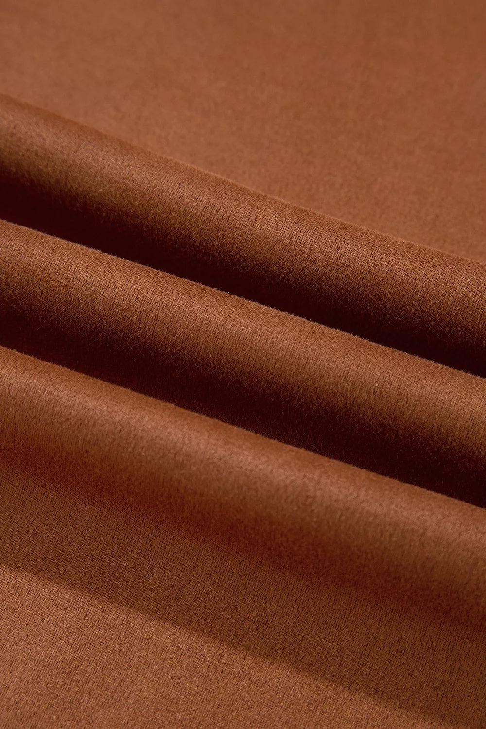 Brown scalloped-pocket wide-leg pants, fabric close-up
