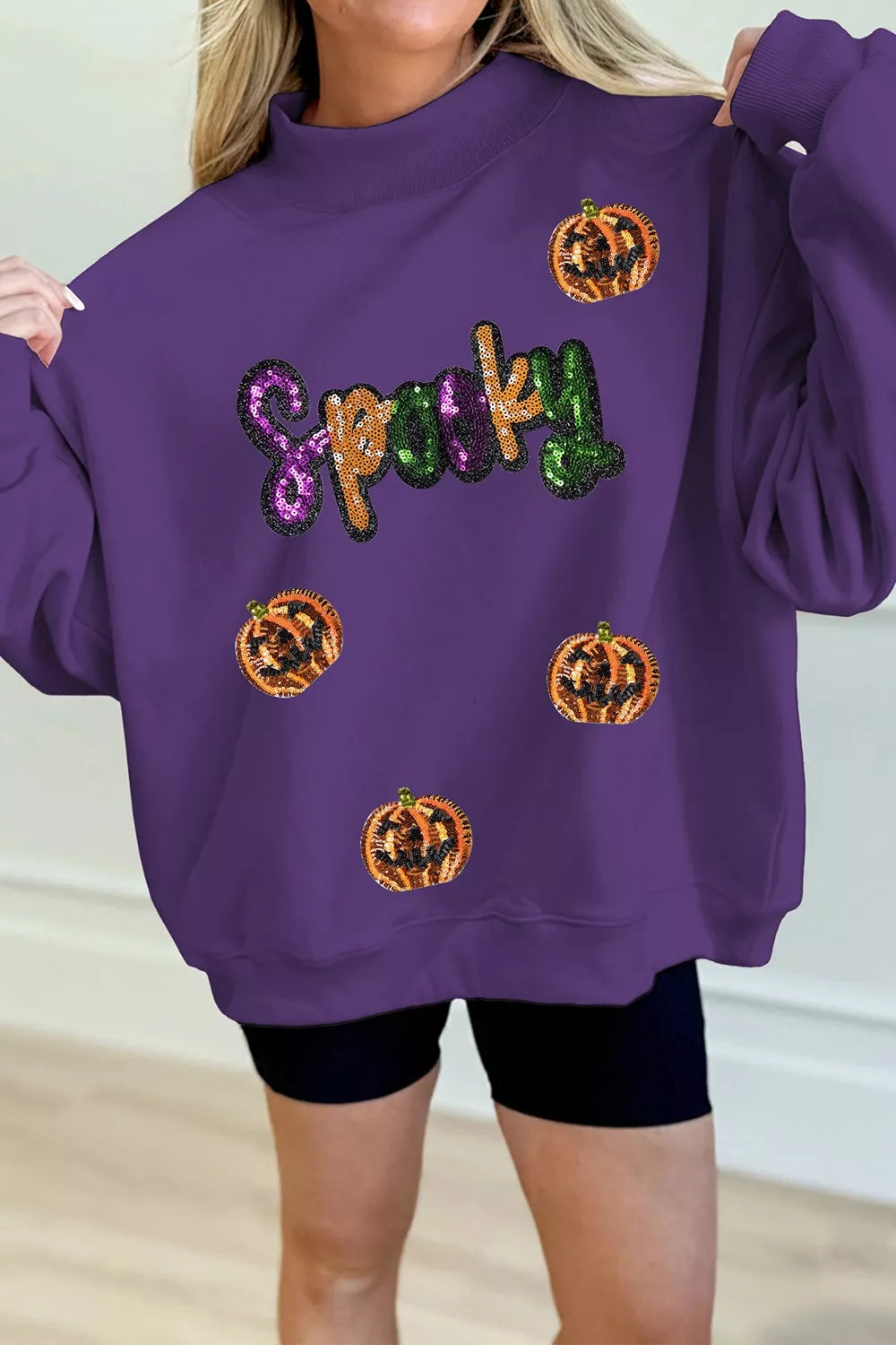 Trendsi Sequin Pumpkin Spooky Halloween Sweatshirt -