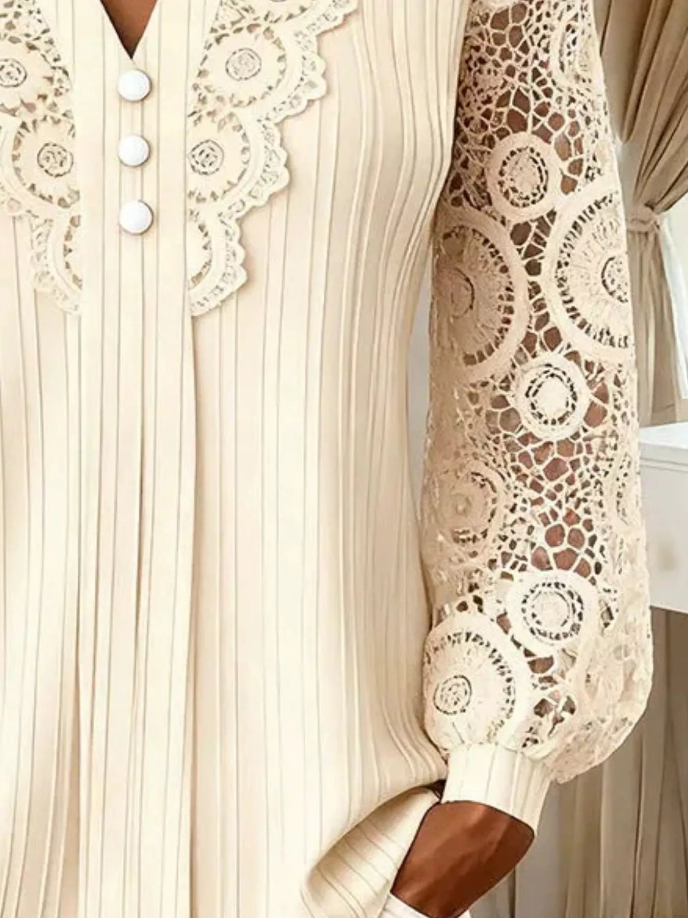 Trendsi Lace Long Sleeve Notched Blouse -
