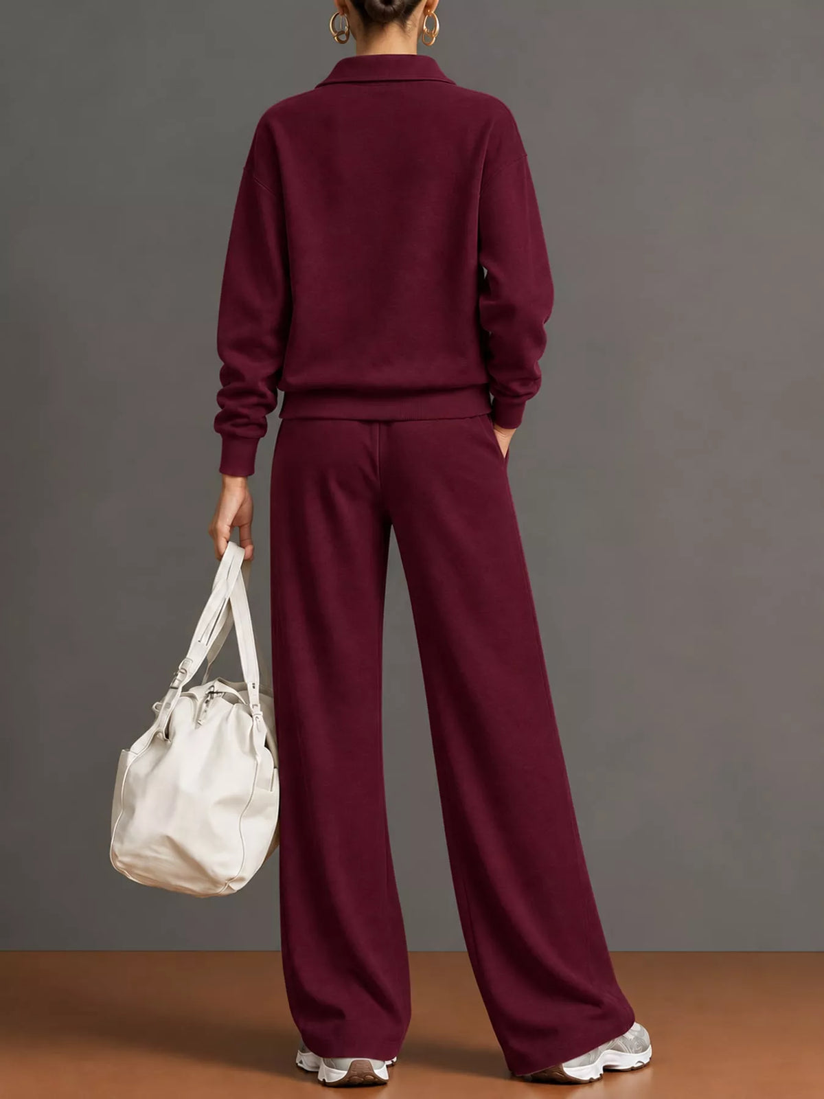Half Zip Long Sleeve Top and Pants Set — back view