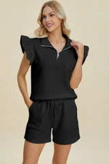 Trendsi Double Take Full Size Texture Flounce Sleeve Top and Shorts Set -