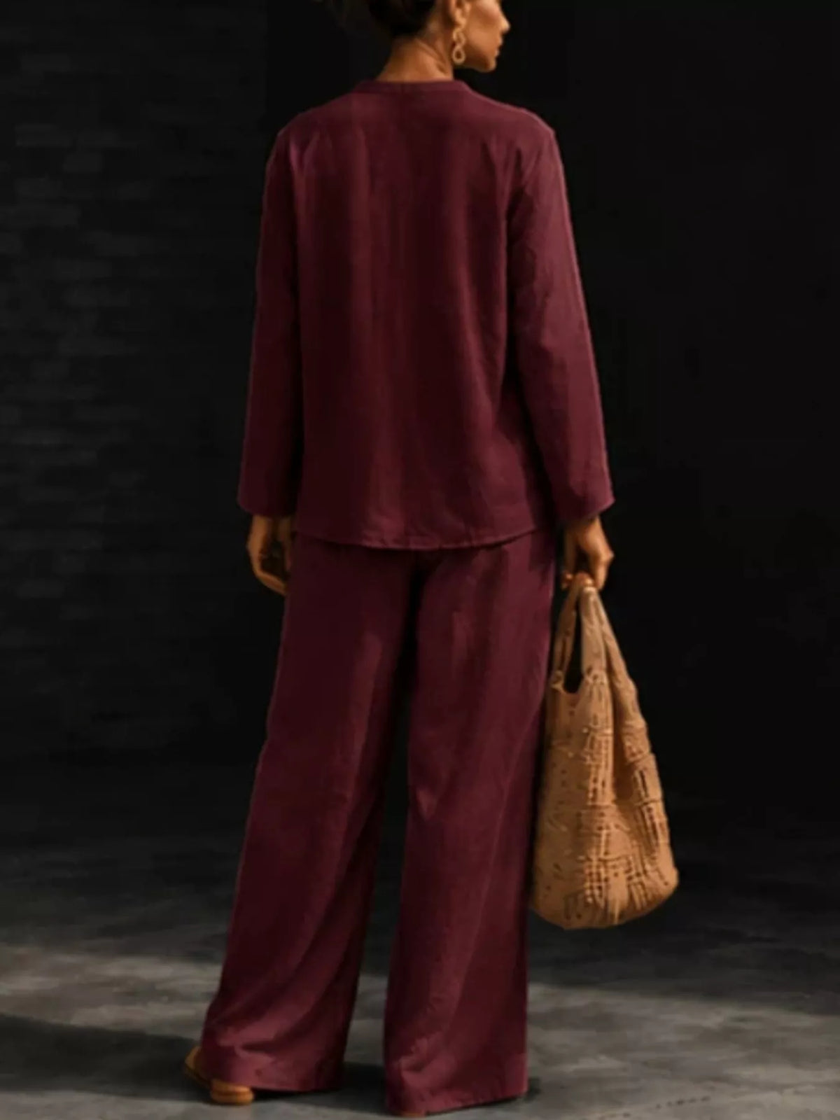 Trendsi Notched Long Sleeve Top and Pants Set -