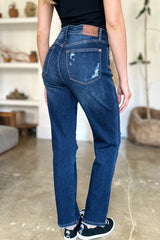 Trendsi Judy Blue Full Size High Waist Rigid Magic Heavy Destroy Straight Jeans -