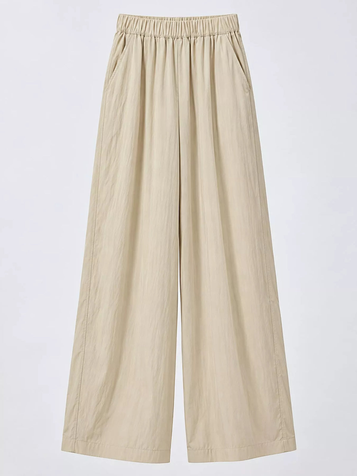 Women's High-Waisted Loose Fit Wide-Leg Casual Pants in beige — flat lay view