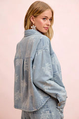 Trendsi BiBi Printed Washed Denim Jacket With Pocket -