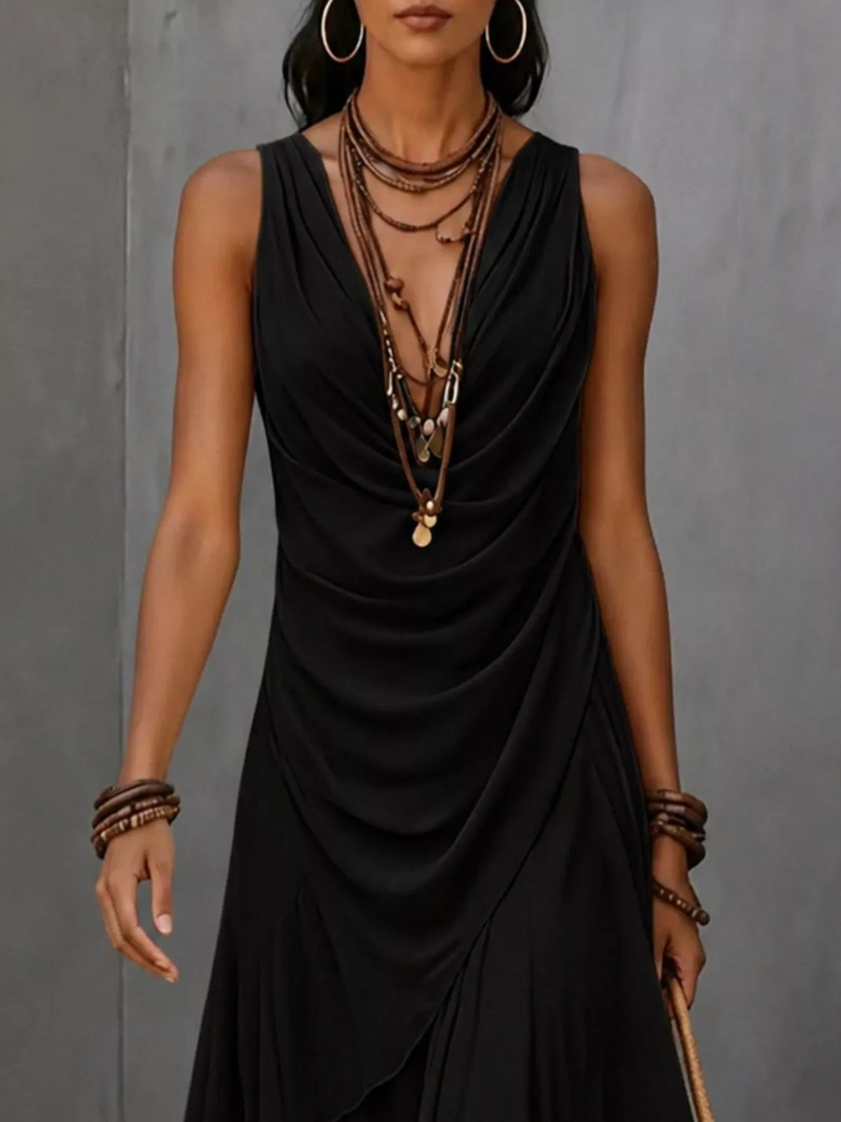 Sleeveless layered ruffle hem maxi dress